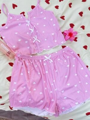 كيمونة وشورت قلوب وردي